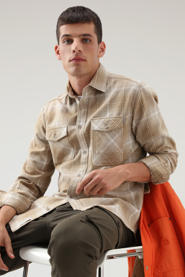 Khaki Woolrich Flannel Check Cruiser Men's Shirts | 0481356-YP