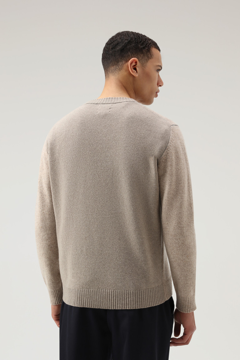 Khaki Woolrich Merino Virgin Wool Crewneck With Tweed-Effect Men's Knitwear | 3128905-EQ