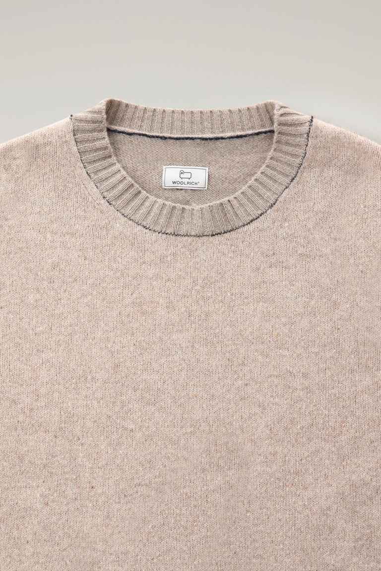 Khaki Woolrich Merino Virgin Wool Crewneck With Tweed-Effect Men's Knitwear | 3128905-EQ