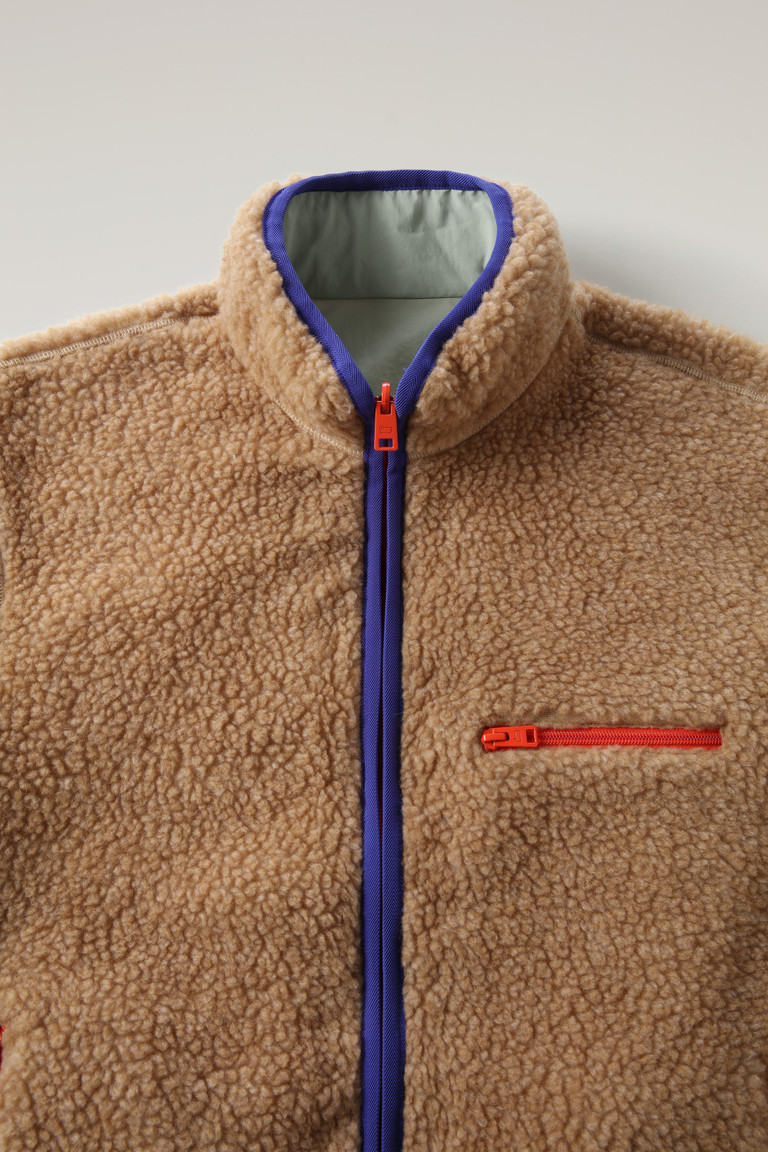 Khaki Woolrich Reversible Curly Fleece In Recycled Sherpa And Taslan Men's Sweatshirts | 0347519-UO