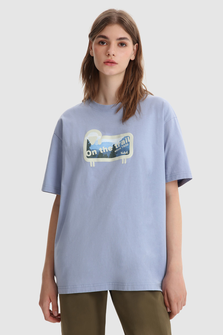 Light Azure Woolrich Sheep Panorama Men's T Shirts | 1362459-OJ