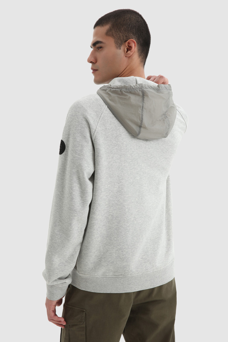 Light Grey Woolrich Full-Zip Hoodie With Crinkle Nylon Quilting Men's Sweatshirts | 9742861-QT