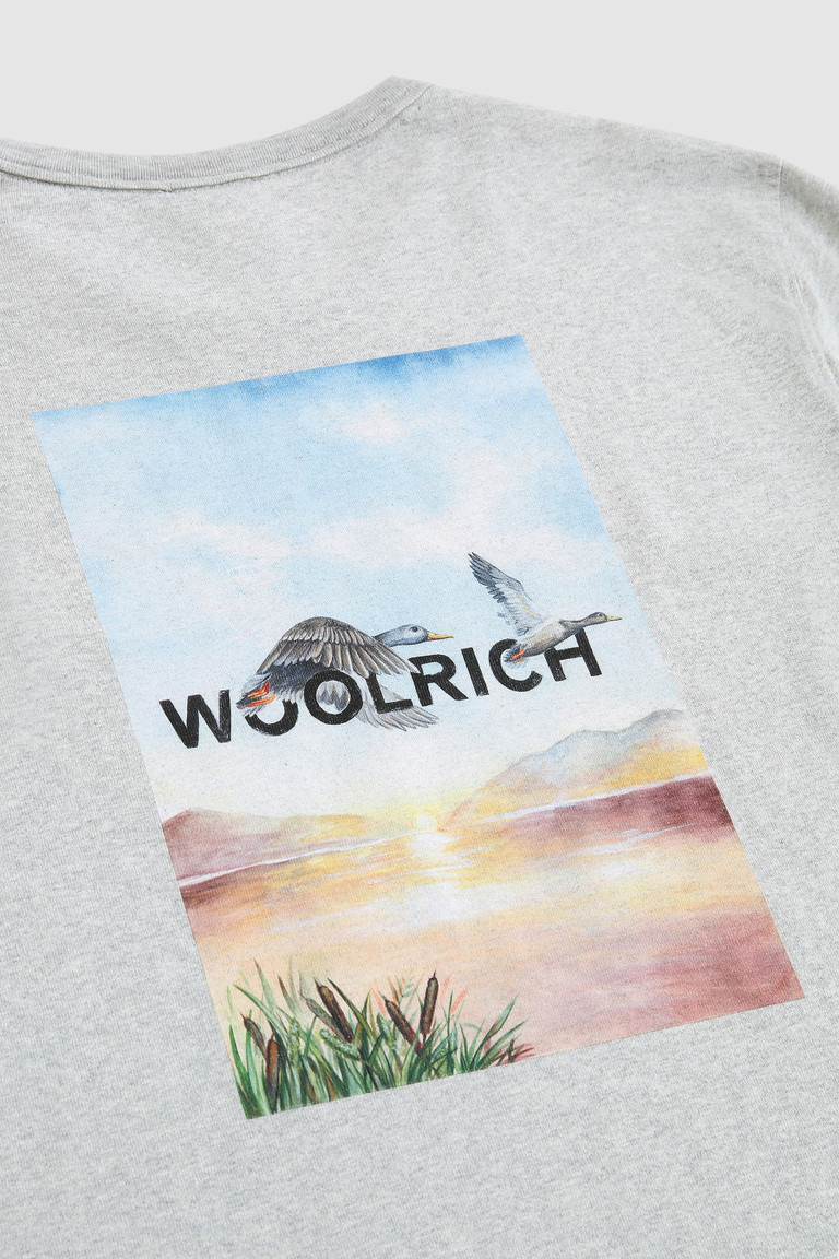 Light Grey Woolrich Long-Sleeve With Back Print Men's T Shirts | 0351974-BD