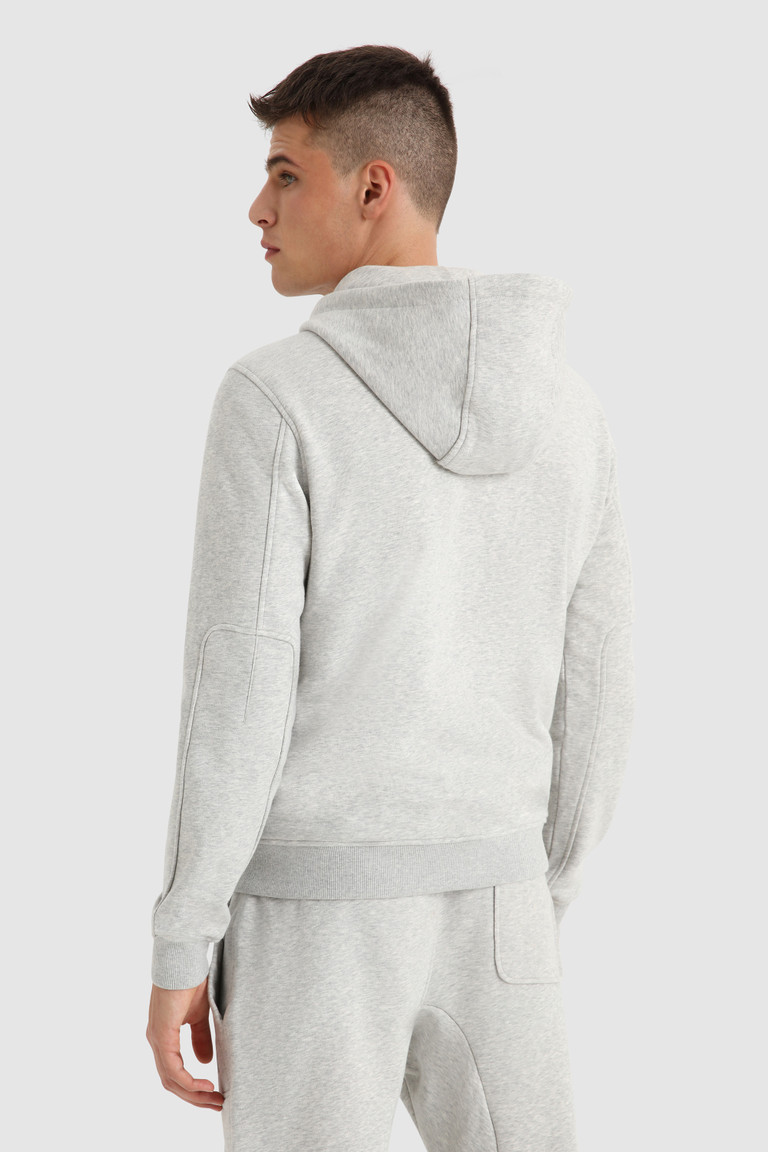 Light Grey Woolrich Luxe Hoodie With Embroidered Vintage Logo Men's Sweatshirts | 8145930-YP