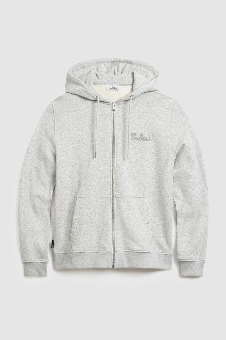 Light Grey Woolrich Luxe Hoodie With Embroidered Vintage Logo Men's Sweatshirts | 8145930-YP