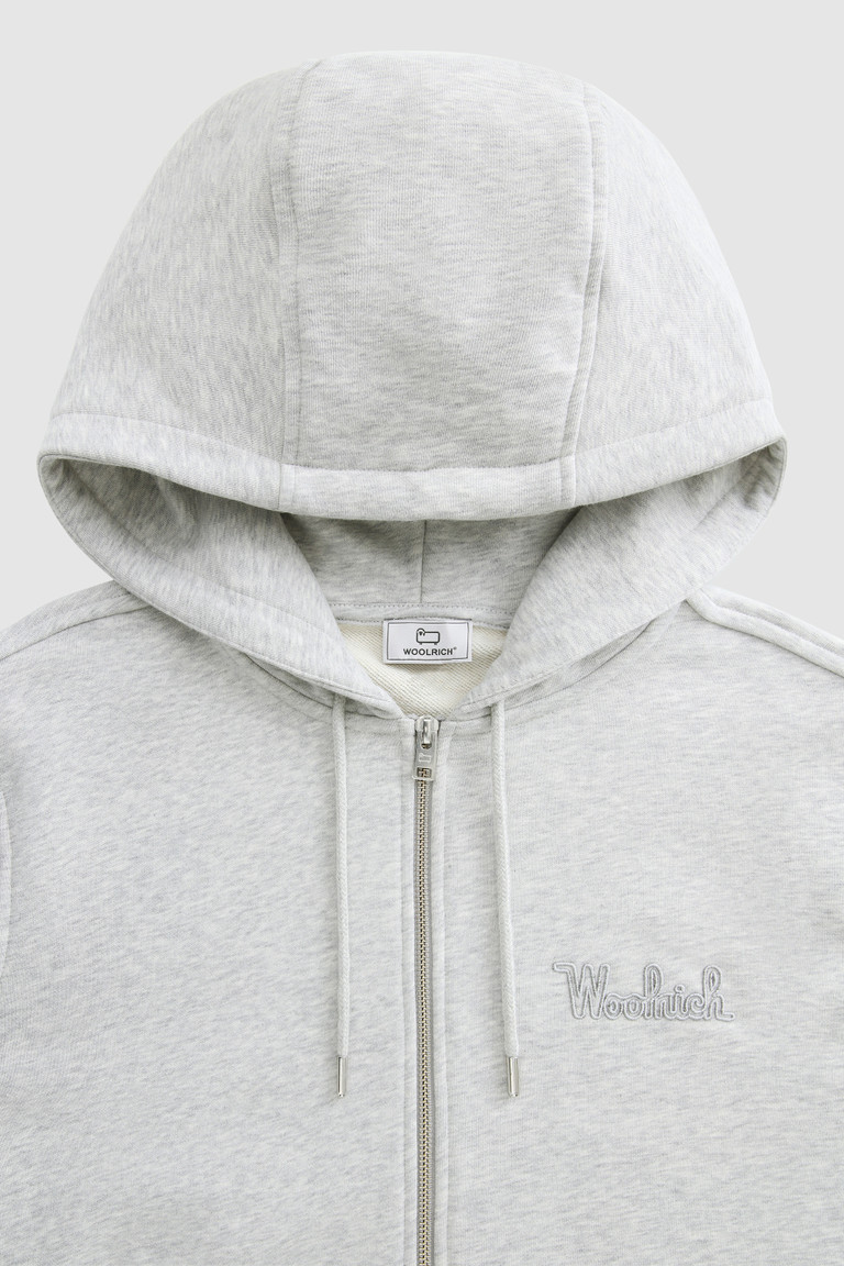 Light Grey Woolrich Luxe Hoodie With Embroidered Vintage Logo Men's Sweatshirts | 8145930-YP