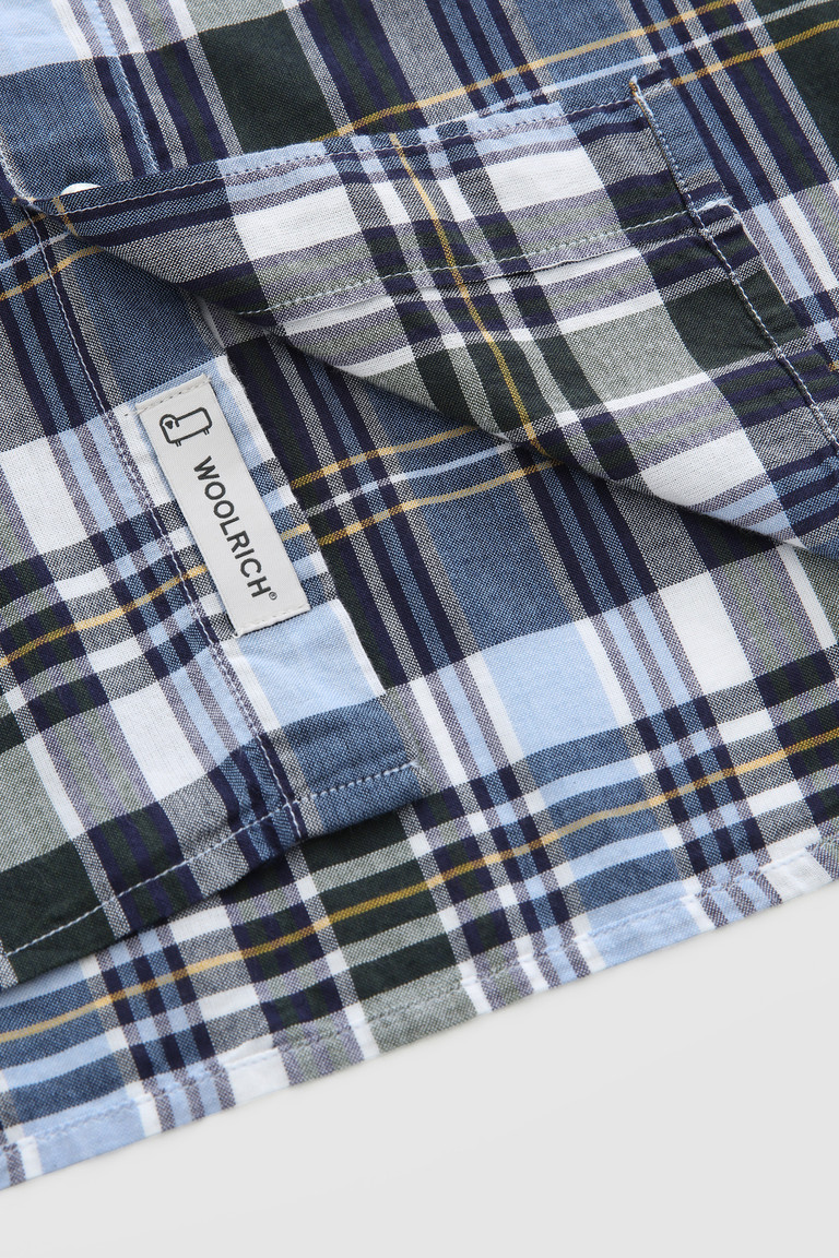 Navy Woolrich Madras Button-In Cotton Poplin Men's Shirts | 4132790-IW