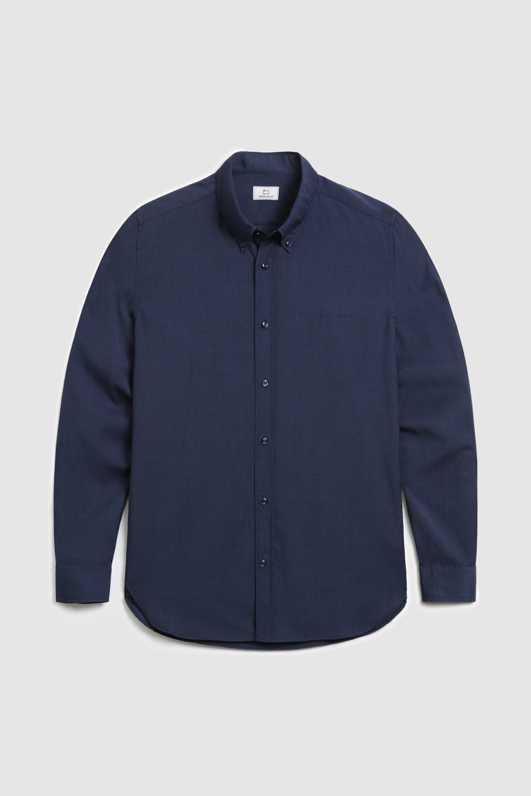 Navy Woolrich Solid Merino Cool Wool Men's Shirts | 6485713-KT