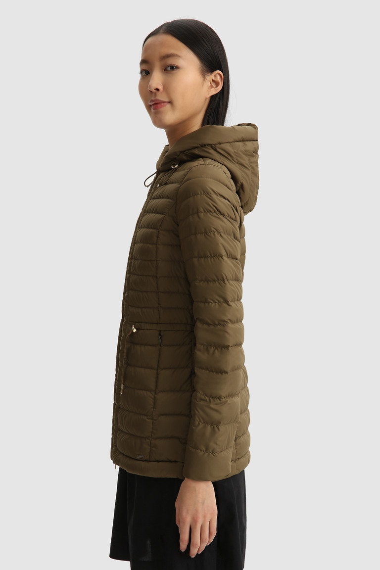 Olive Woolrich Hibiscus Hooded Women's Down Jackets | 3754219-PA