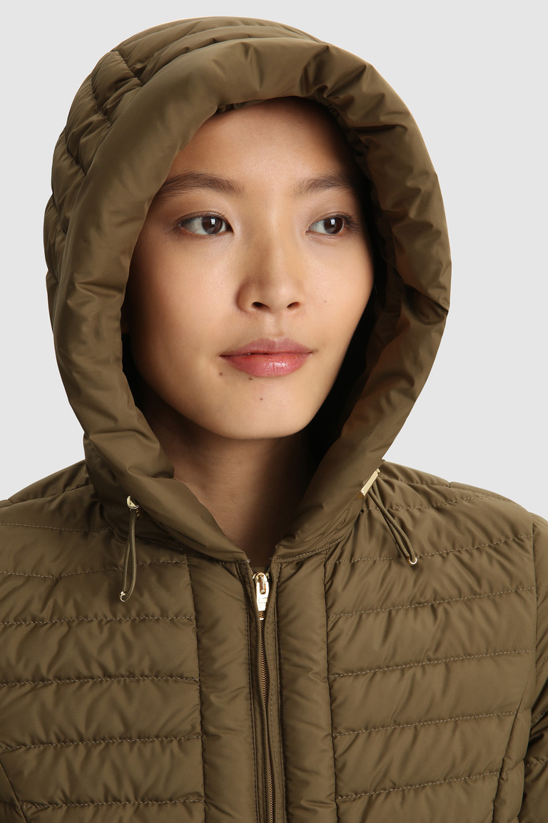 Olive Woolrich Hibiscus Hooded Women's Down Jackets | 3754219-PA