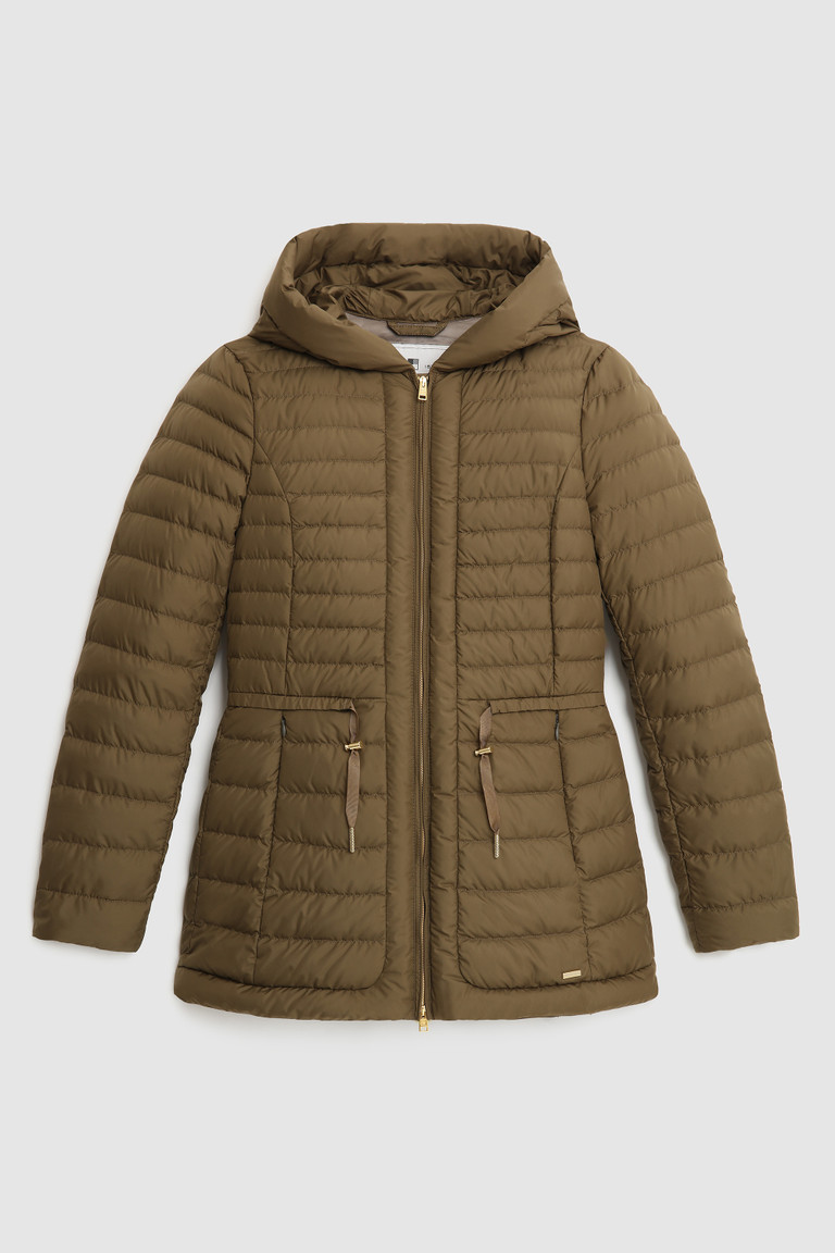 Olive Woolrich Hibiscus Hooded Women's Down Jackets | 3754219-PA