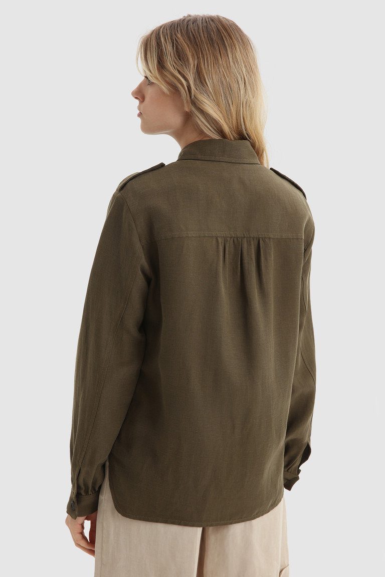 Olive Woolrich Outdoor Overin Linen Blend Women's Jackets | 2690418-QS