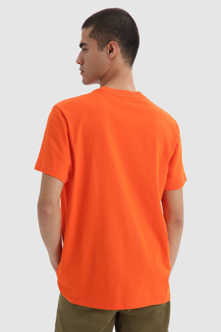 Orange Woolrich With Mountain Logo Men's T Shirts | 5073468-BU