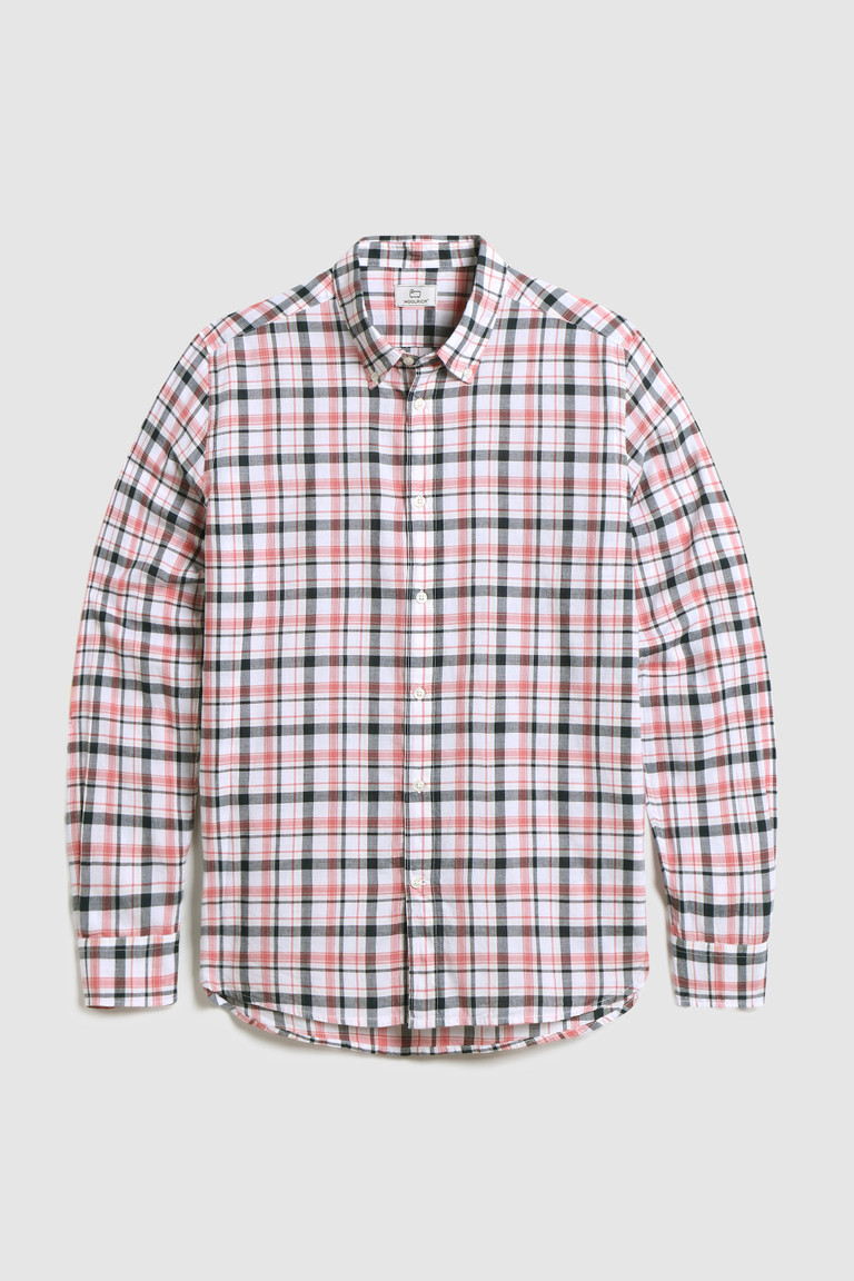 Pink Woolrich Madras Button-In Cotton Poplin Men's Shirts | 8652934-ME