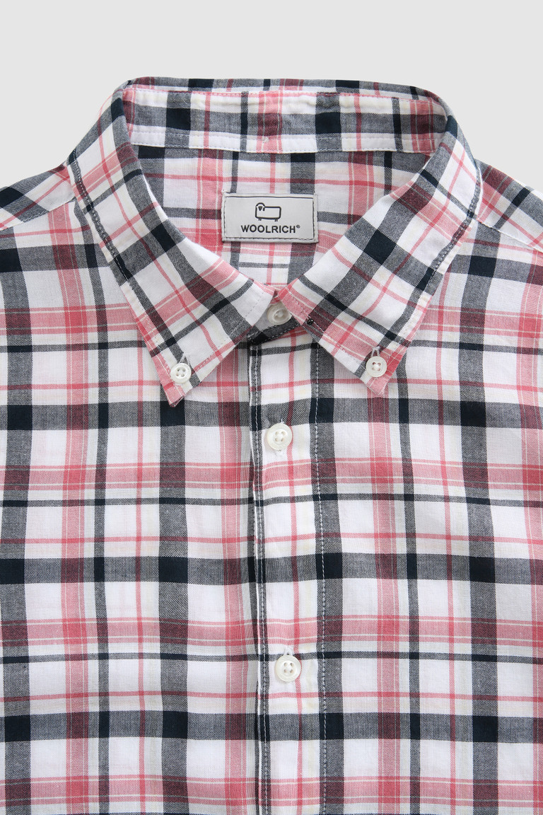 Pink Woolrich Madras Button-In Cotton Poplin Men's Shirts | 8652934-ME