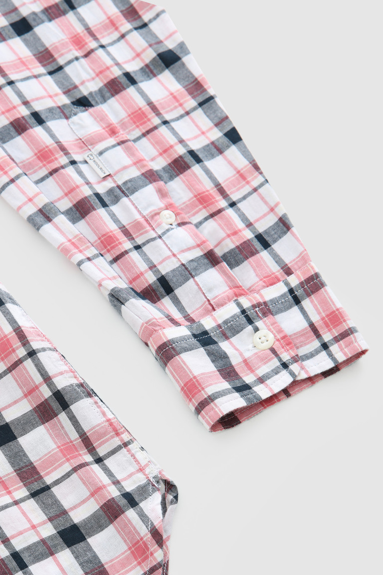 Pink Woolrich Madras Button-In Cotton Poplin Men's Shirts | 8652934-ME