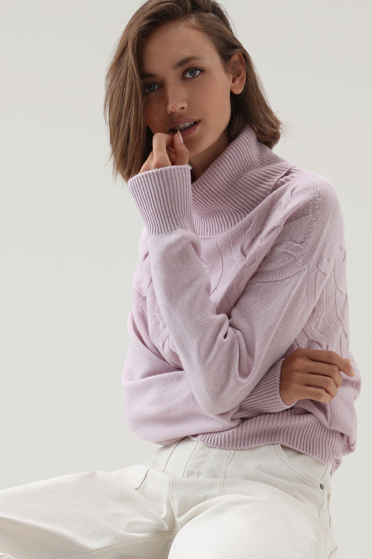 Purple Woolrich Cashmere Cable-Knit Turtleneck Women's Sweaters | 3021864-JG