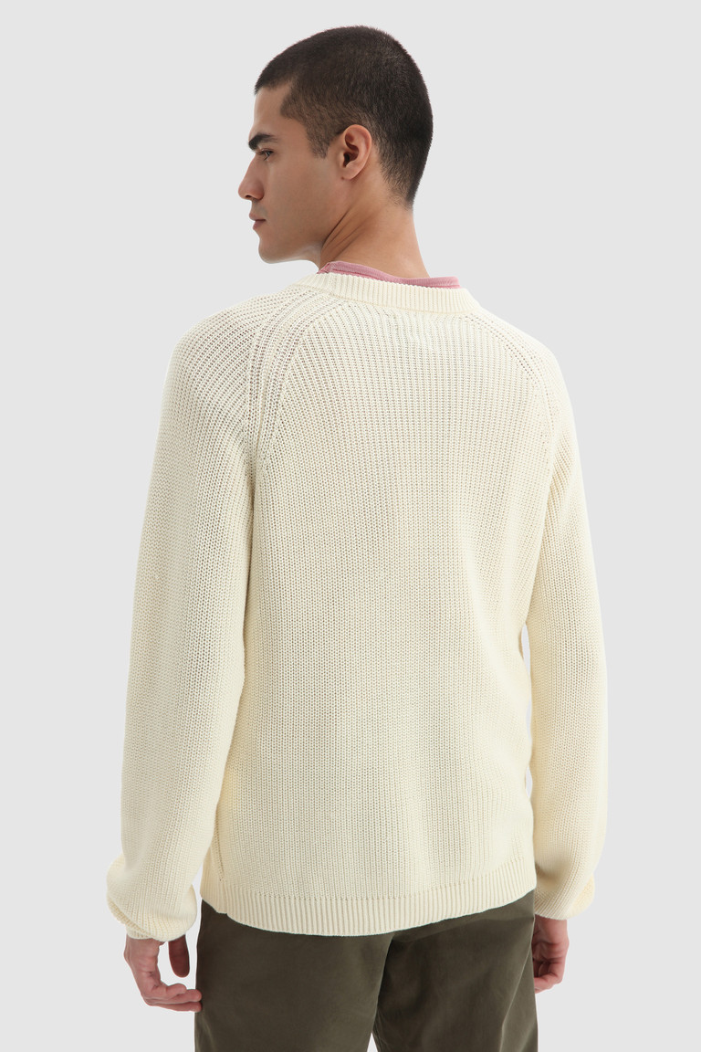 White Woolrich Crewneck Ribbed Cotton Men's Knitwear | 2031476-QI