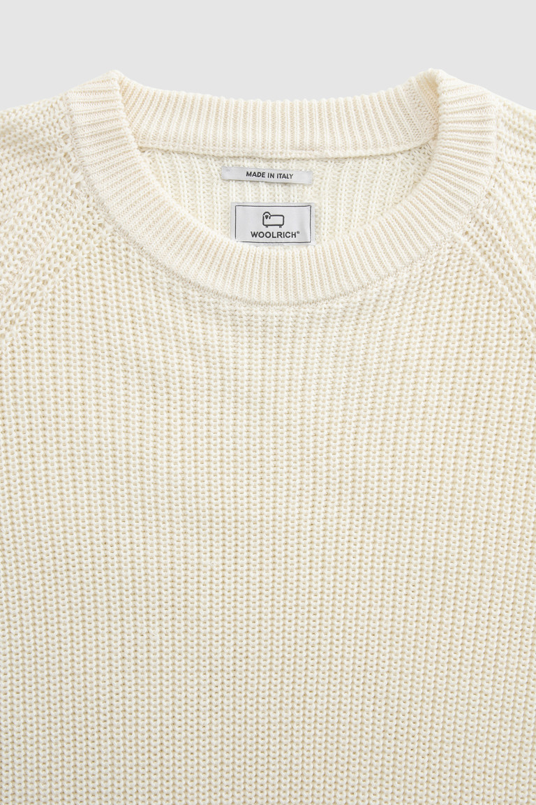 White Woolrich Crewneck Ribbed Cotton Men's Knitwear | 2031476-QI