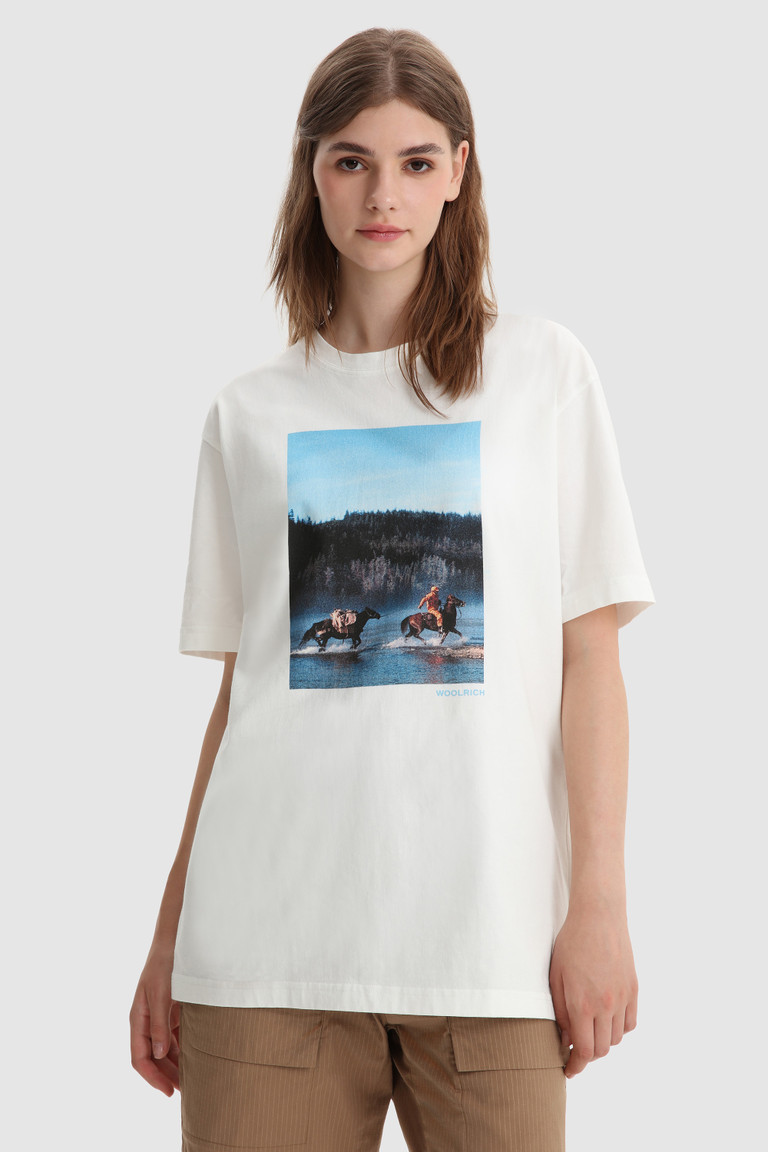 White Woolrich Horse Riding Women's T Shirts | 6201938-ZH