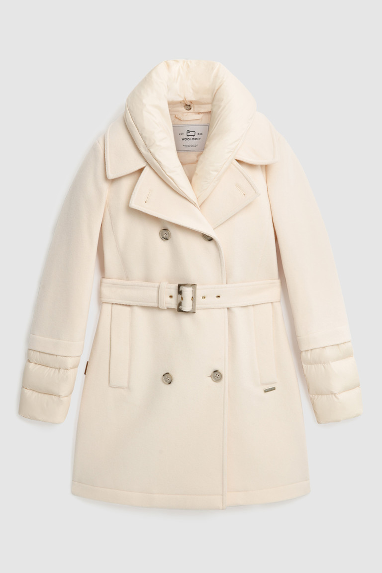 White Woolrich Kuna Trench In Italian Wool Blend With Belt Women's Coats | 3845279-ID