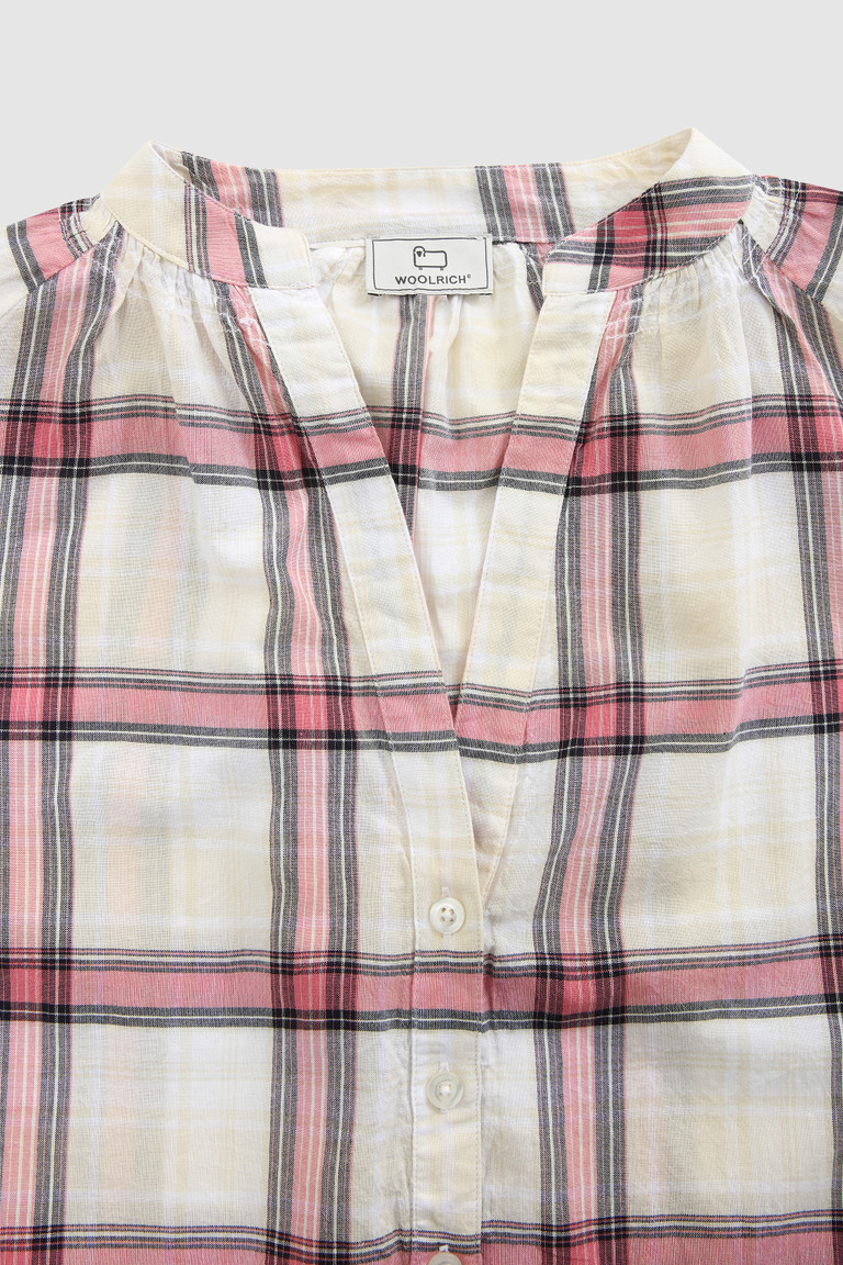 White Woolrich Linen Blend Blouse With Check Print Women's Shirts | 9364271-CG