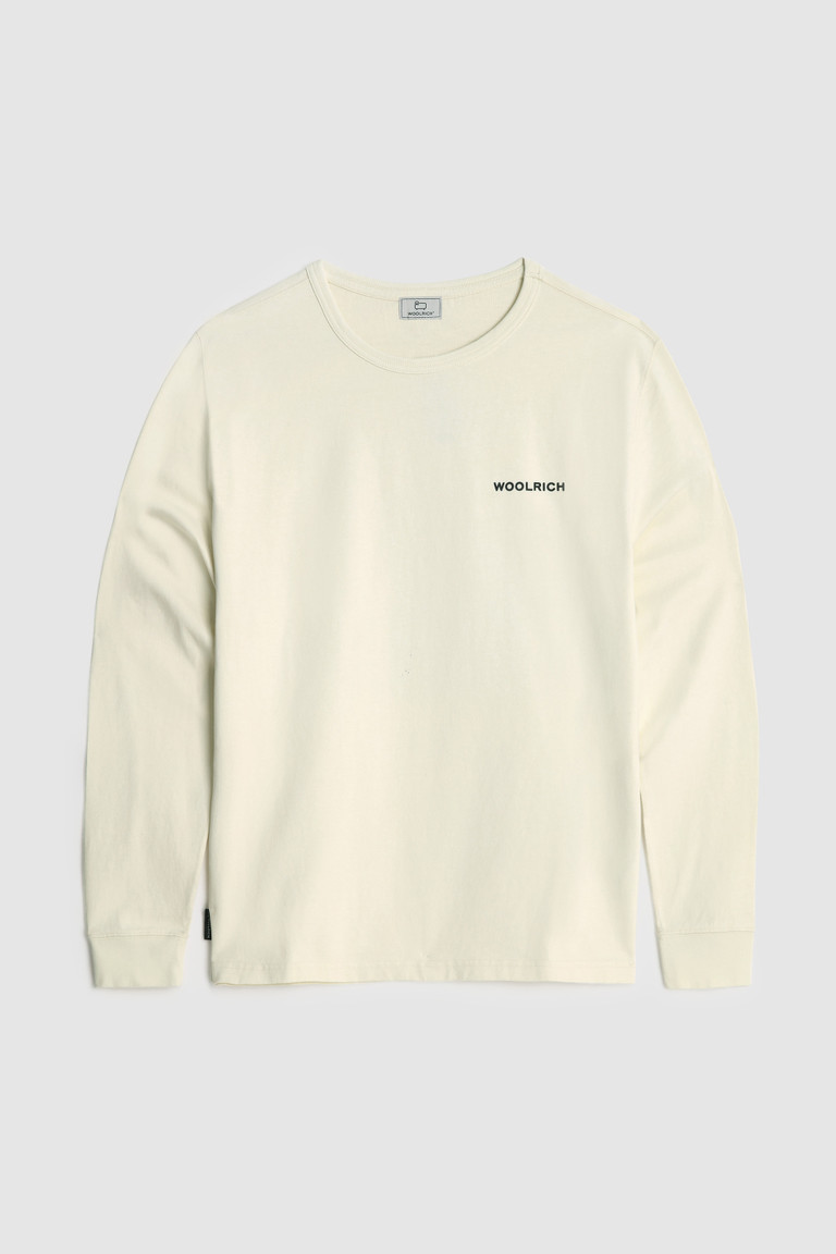 White Woolrich Long-Sleeve With Back Print Men's T Shirts | 2540731-KX