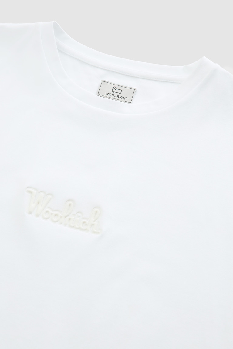 White Woolrich Stretch Cotton With Embossed Vintage Logo Women's T Shirts | 0126945-VT