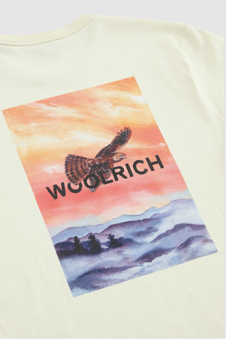 White Woolrich With Back Print Men's T Shirts | 0852416-TM