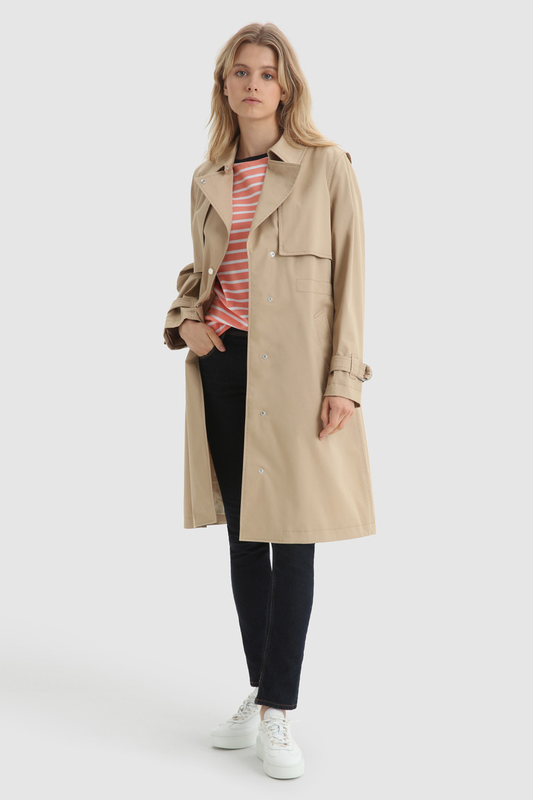 Beige Woolrich Havice Light Trench With Printed Check Lining Women's Coats | 0129364-VR