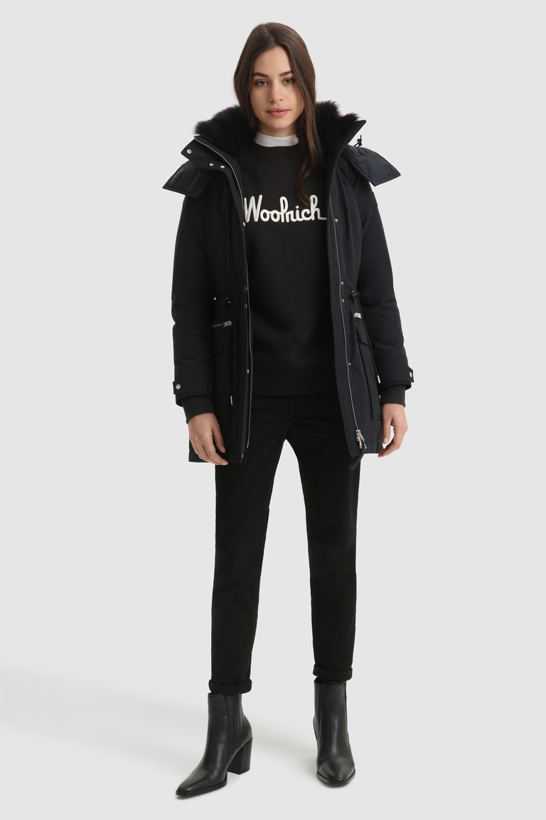 Black Woolrich Cotton With Logo Women's Sweatshirts | 4719638-UP