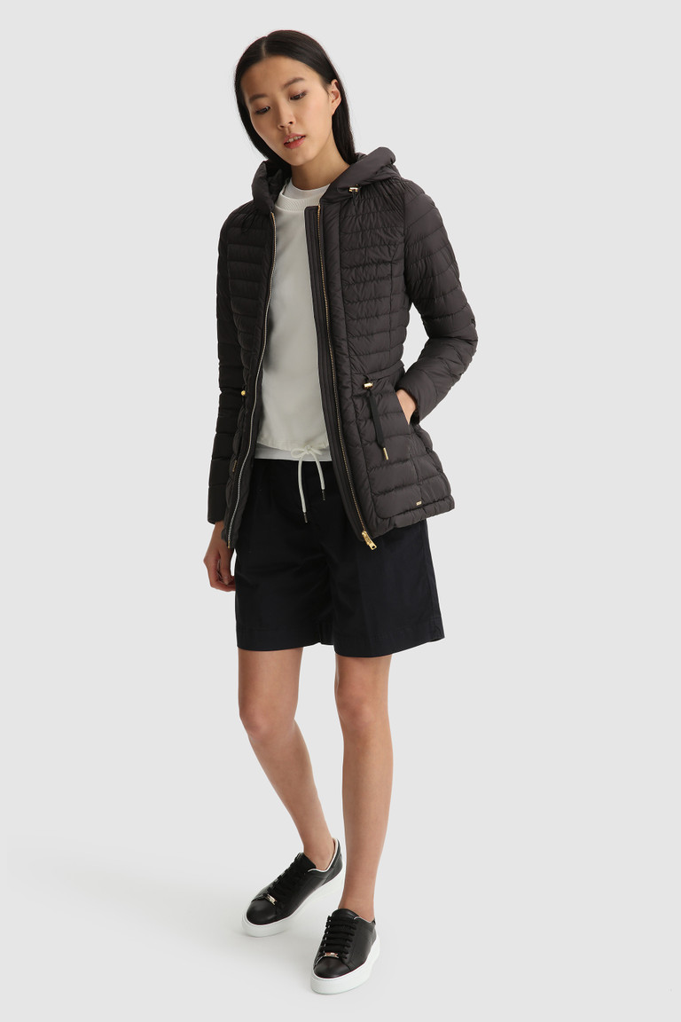 Black Woolrich Hibiscus Hooded Women's Down Jackets | 5791482-EM