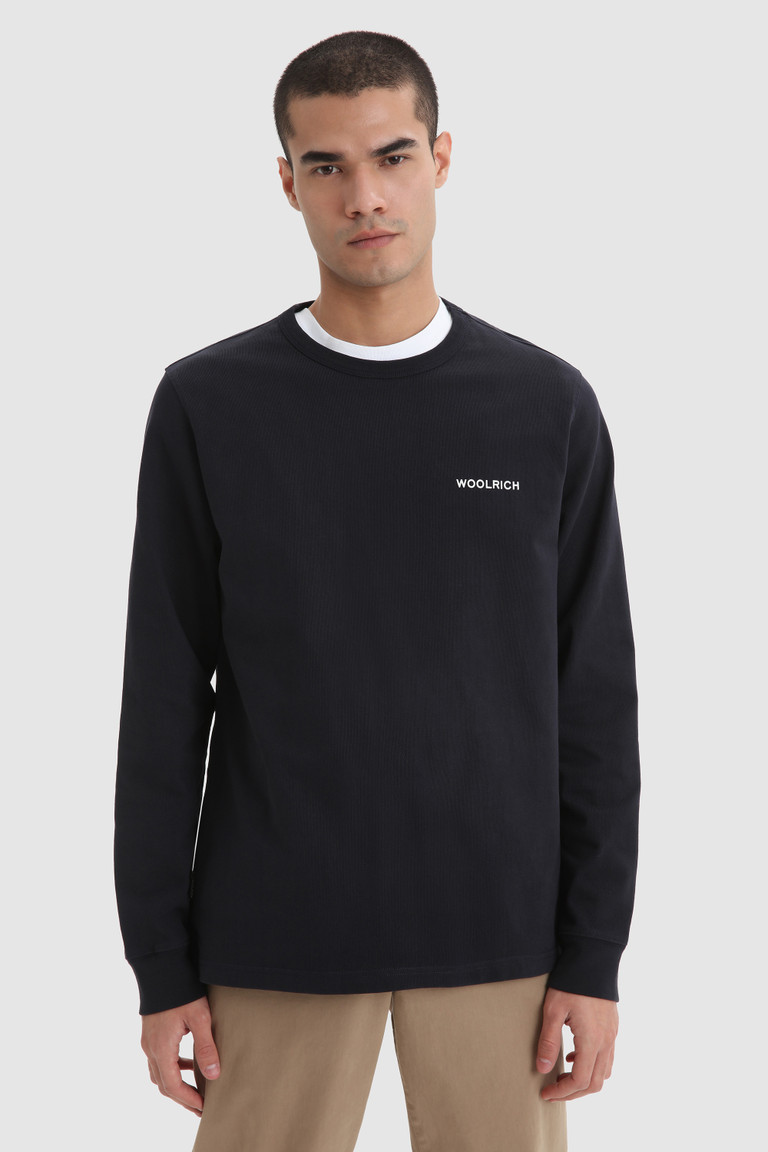 Blue Woolrich Long-Sleeve With Back Print Men's T Shirts | 0286341-SR