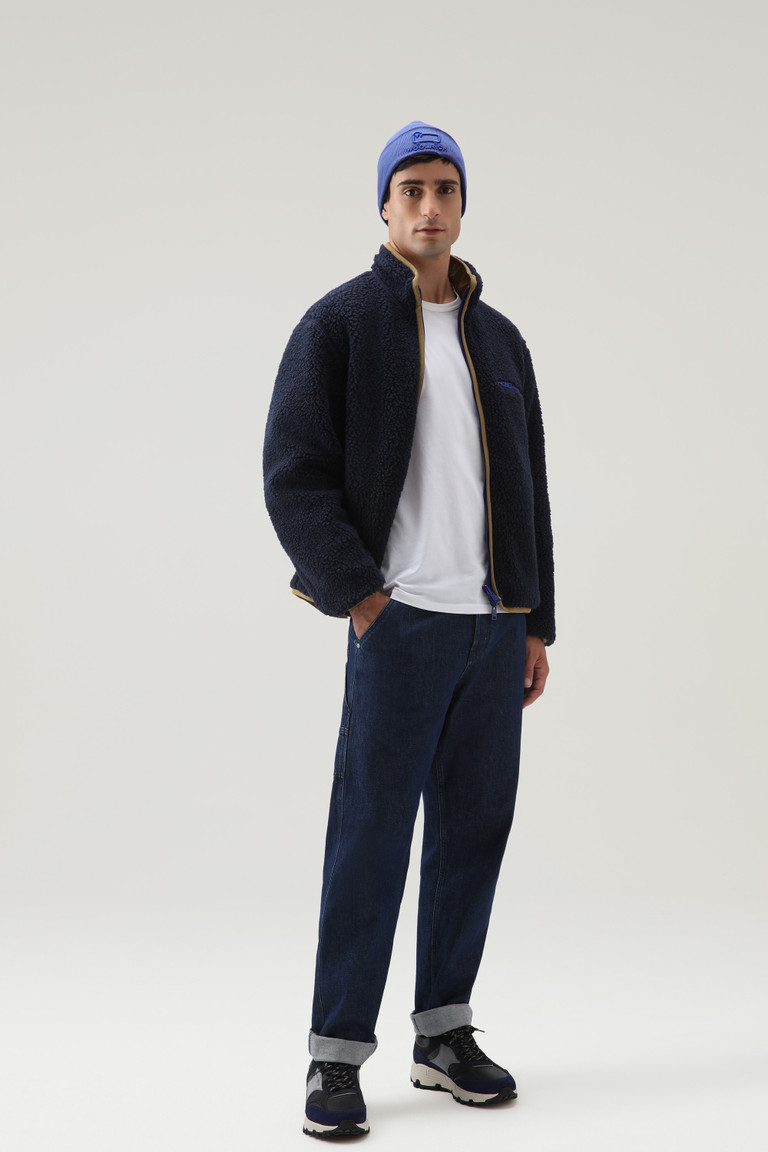 Blue Woolrich Reversible Curly Fleece In Recycled Sherpa And Taslan Men's Sweatshirts | 7320568-XV