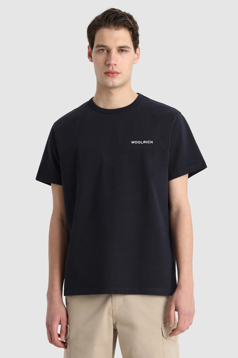 Blue Woolrich With Back Print Men's T Shirts | 1650924-GT