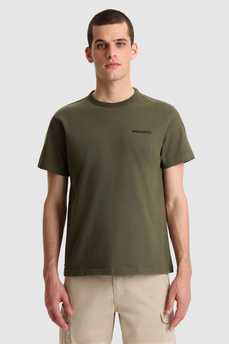 Green Woolrich With Back Print Men's T Shirts | 4180935-EY