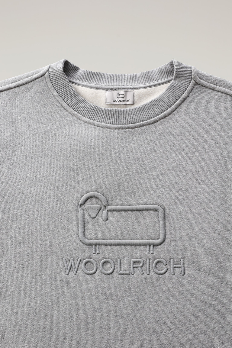 Grey Woolrich Classic Fleece Crewneck With Embroidered Logo Men's Sweatshirts | 8025479-DH