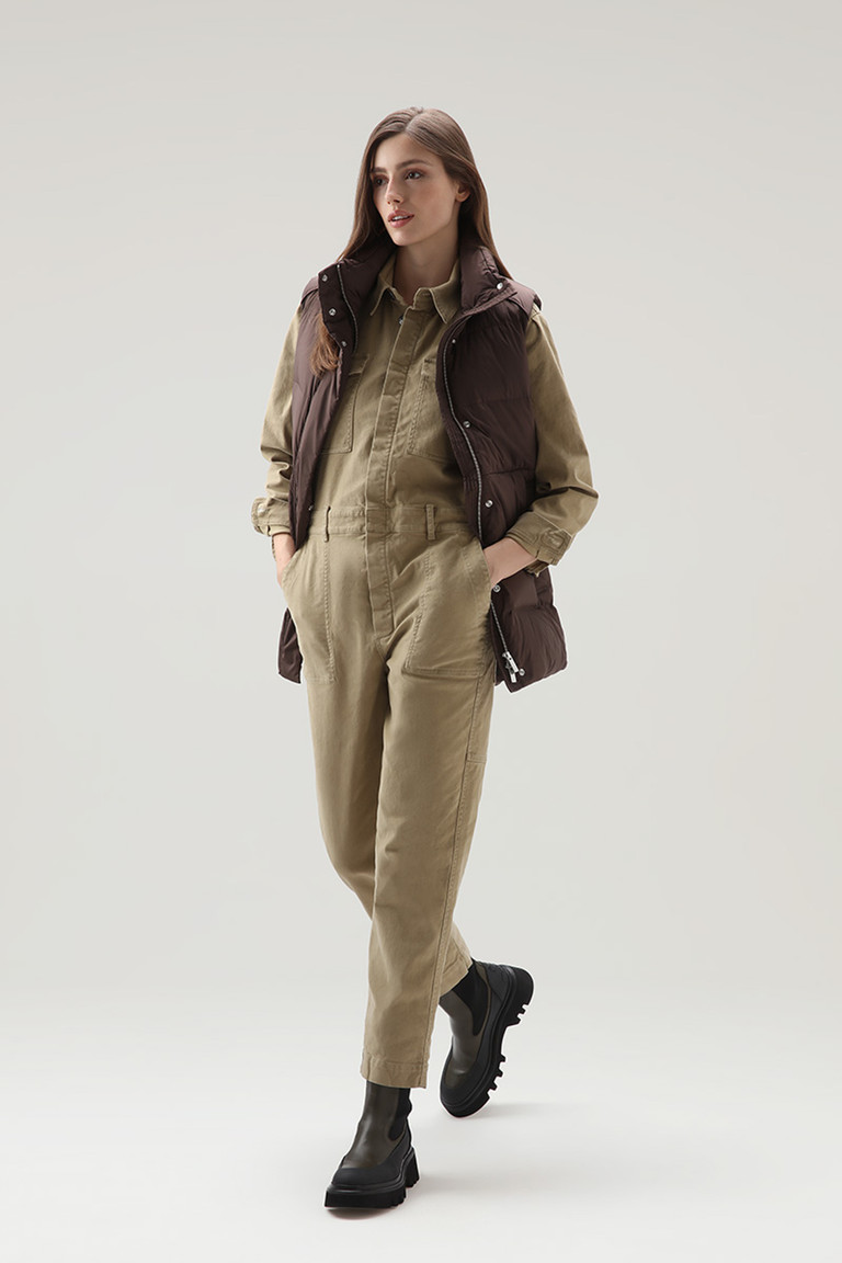 Khaki Woolrich Cotton Twill Jumpsuit Women's Dress | 6370412-NQ