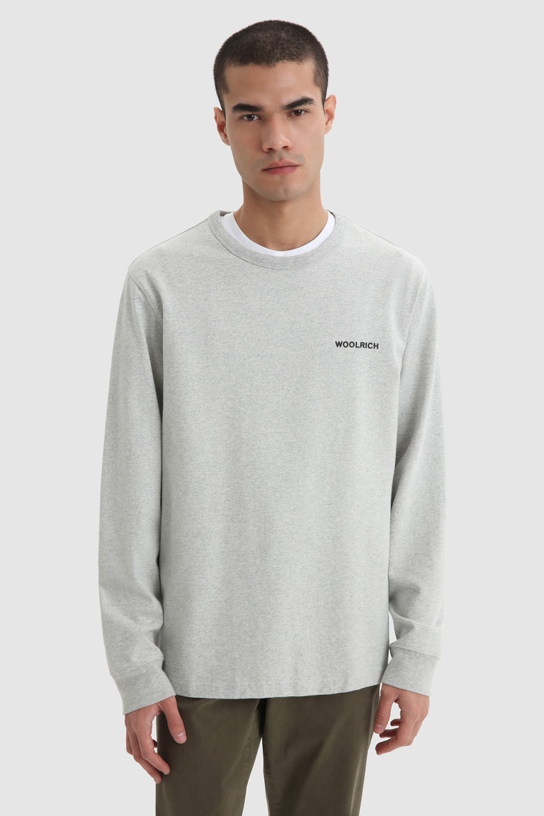 Light Grey Woolrich Long-Sleeve With Back Print Men's T Shirts | 0351974-BD