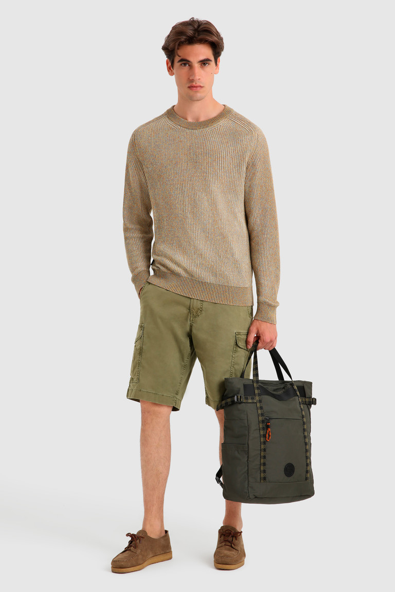 Olive Woolrich Crewneck In Cotton Linen Blend Men's Knitwear | 3274619-OF