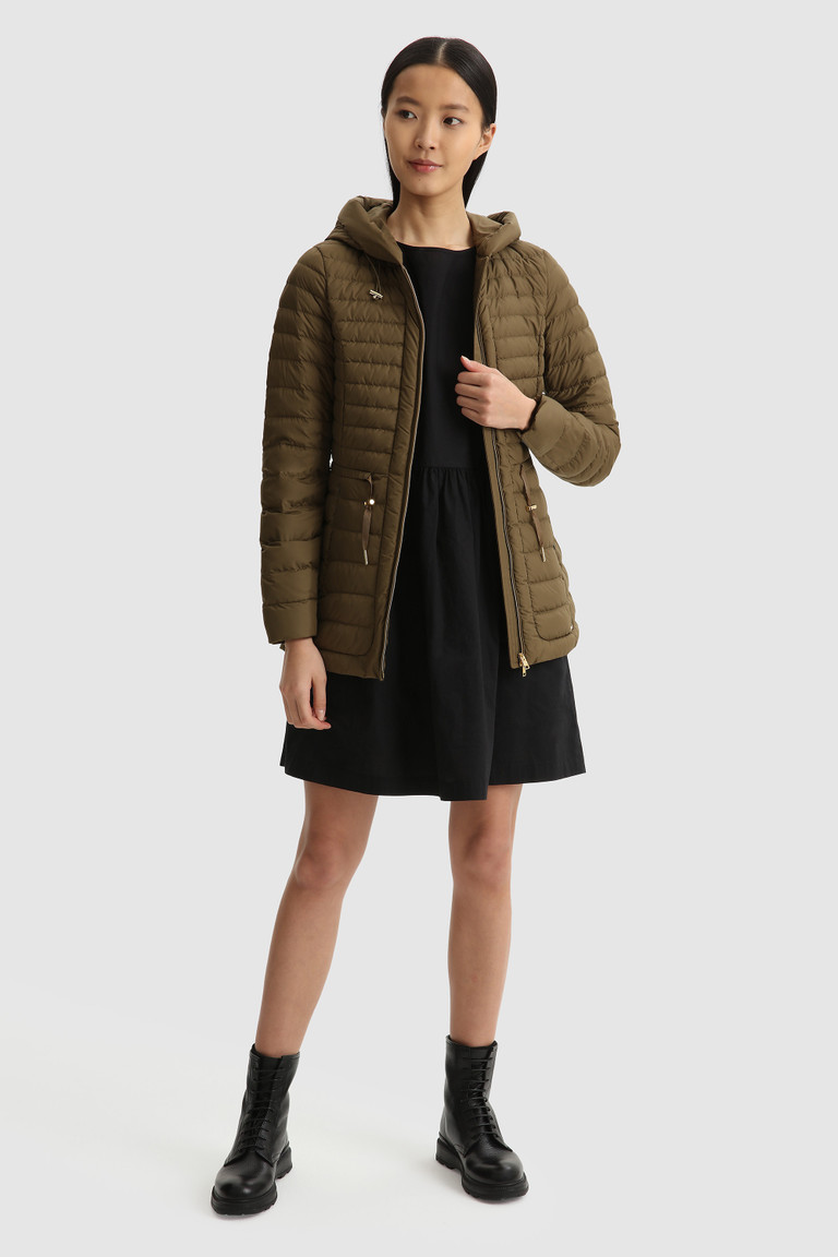 Olive Woolrich Hibiscus Hooded Women's Down Jackets | 3754219-PA