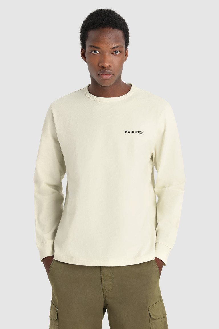 White Woolrich Long-Sleeve With Back Print Men's T Shirts | 2540731-KX